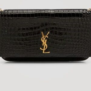 Yves Saint Laurent Black Croc-Embossed Shoulder Bag